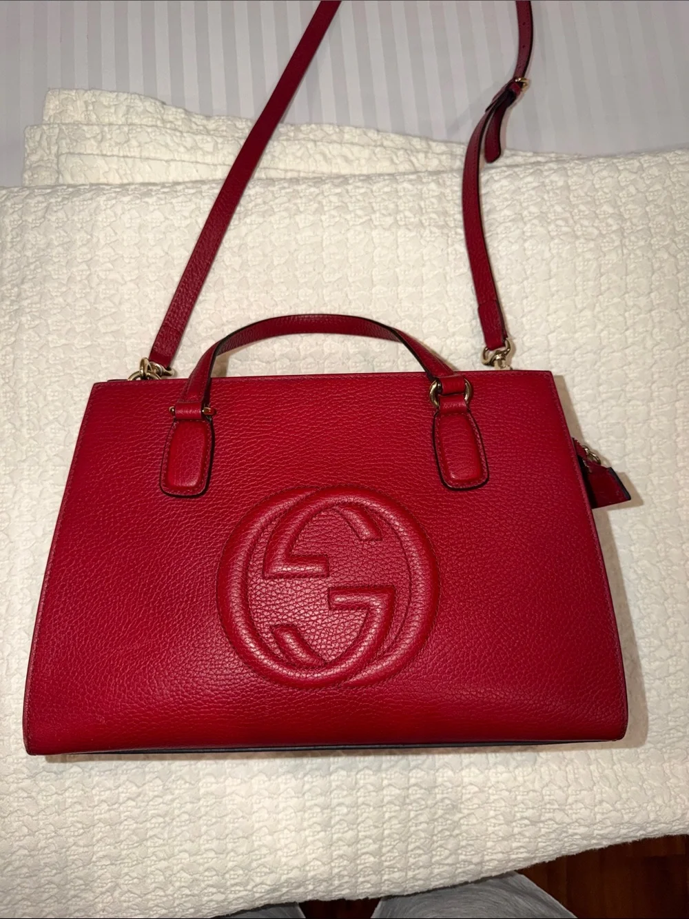 Gucci Red Pebbled Leather Top-Handle Satchel